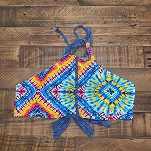 Tie dye halter bathing suit top